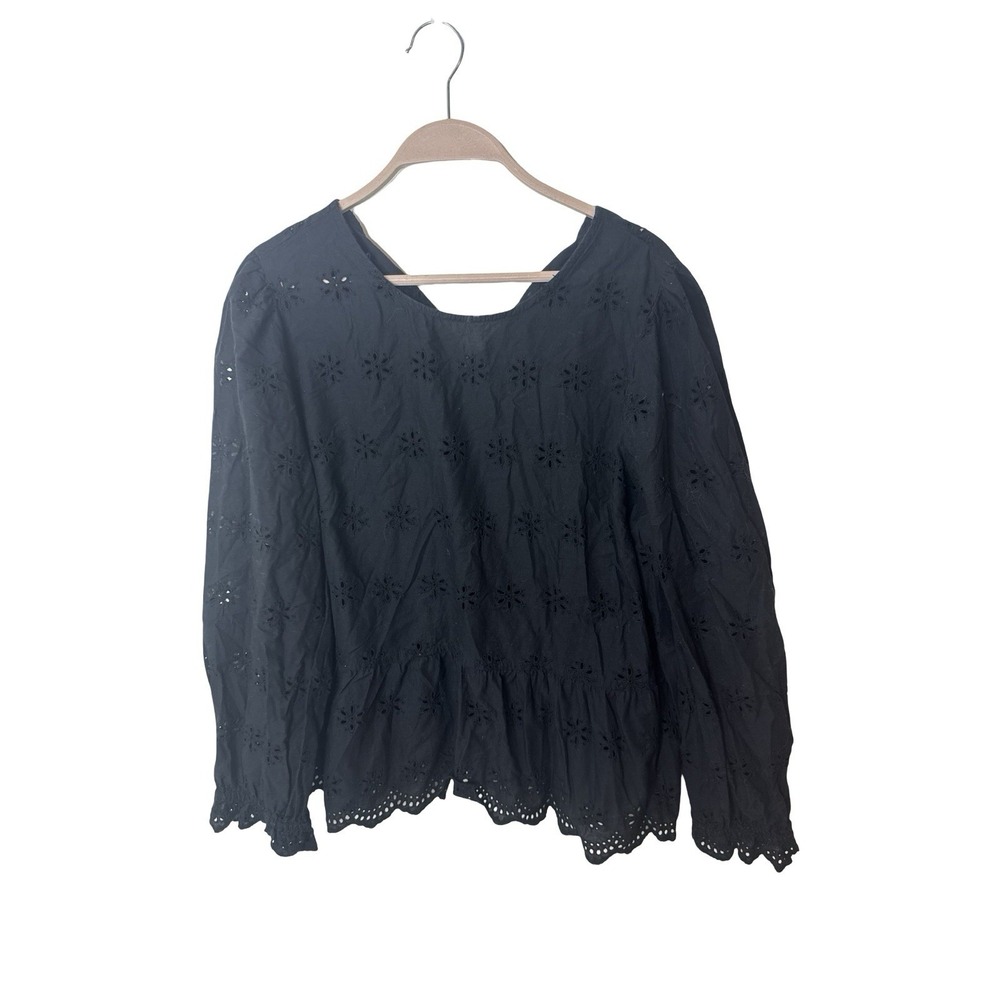 Madewell Eyelet Keyhole Peplum Top XL 100% Cotton Boho Cottagecore